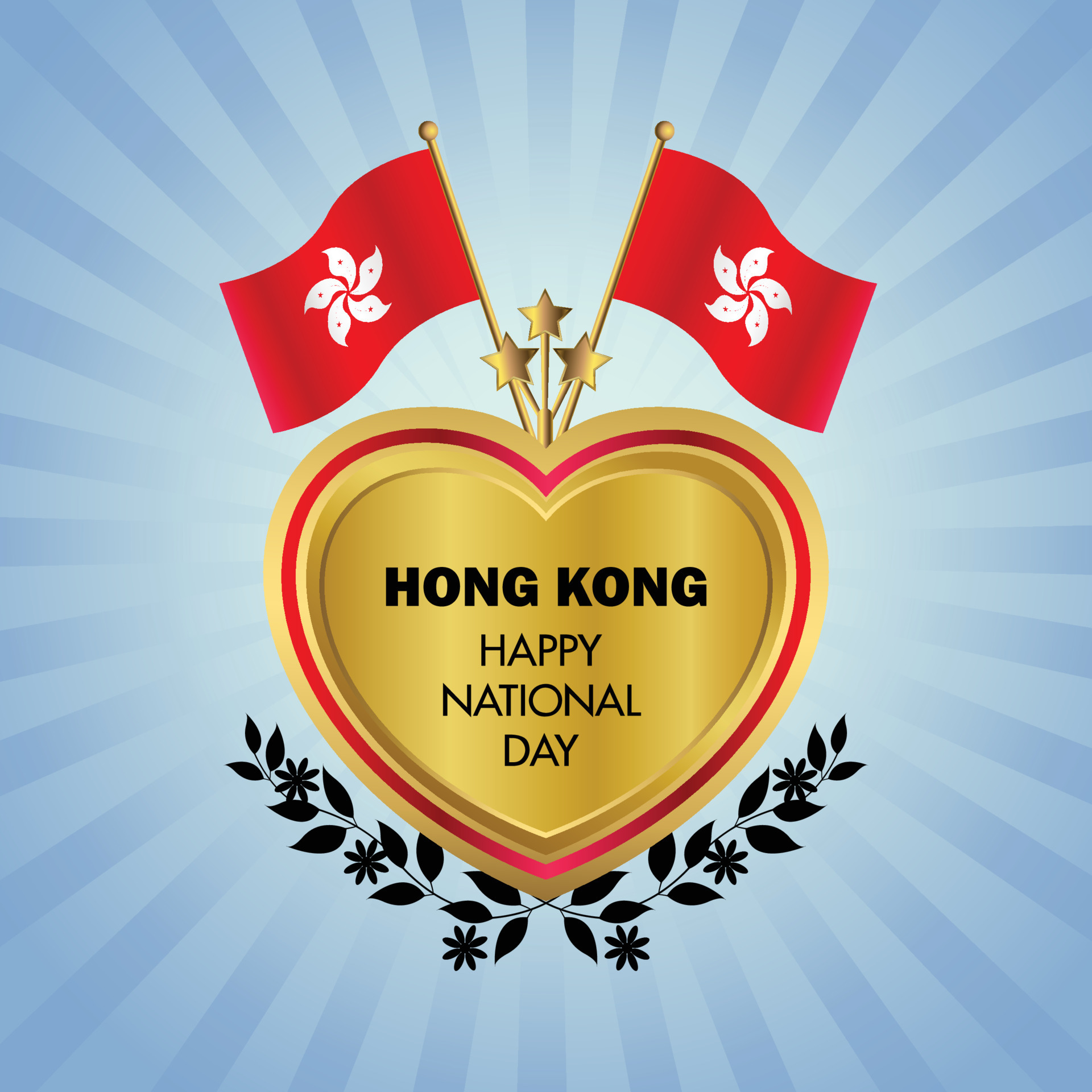 Hong Kong flag Independence Day with Gold Heart 21432592 Vector Art at Vecteezy