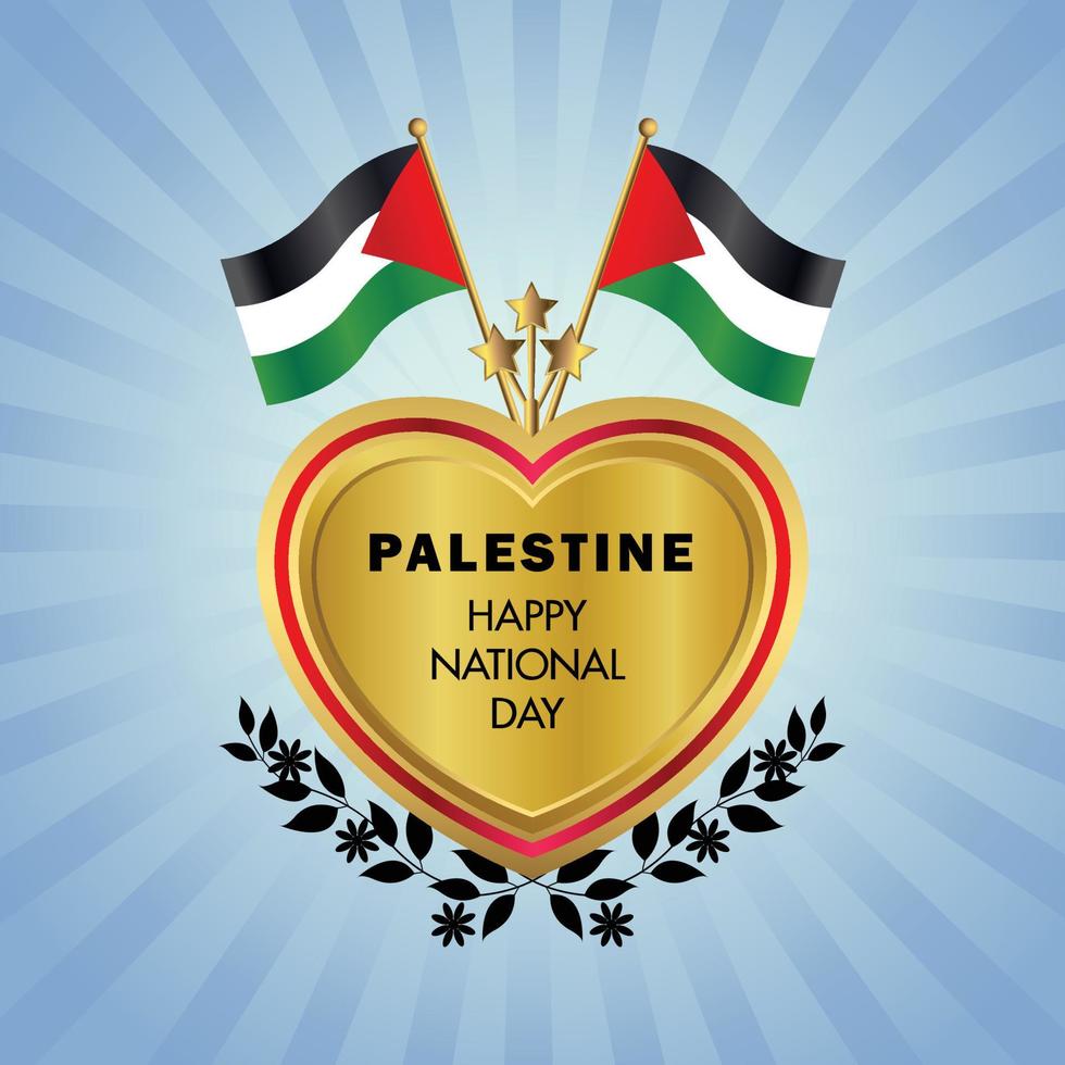 Palestine flag Independence Day with Gold Heart vector