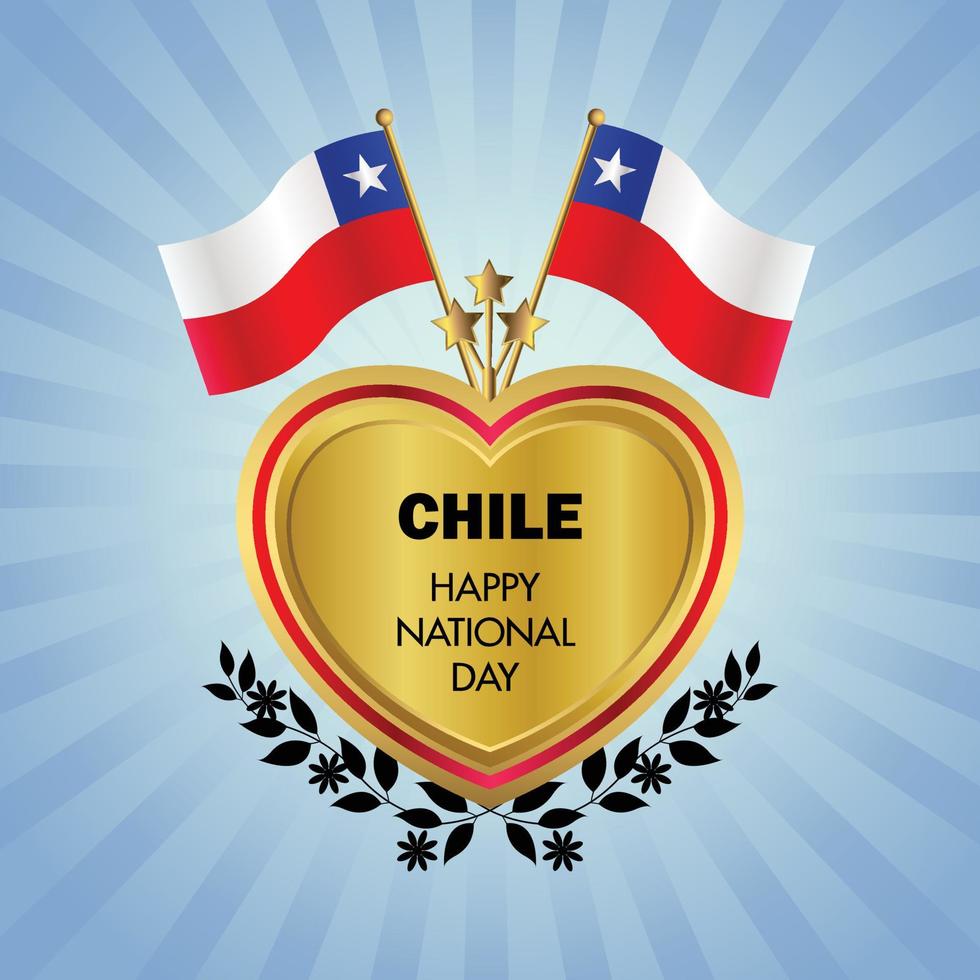 Chile bandera independencia día con oro corazón vector