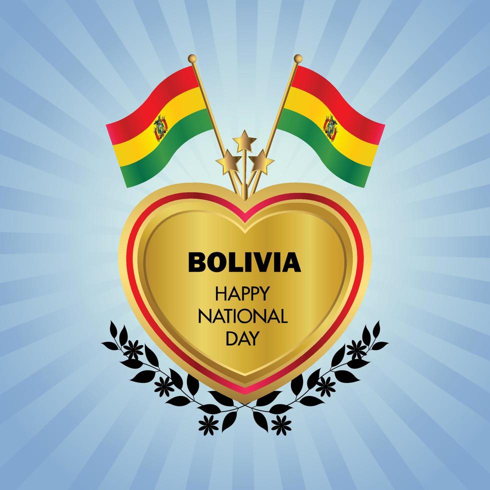 Bolivia flag Independence Day with Gold Heart vector