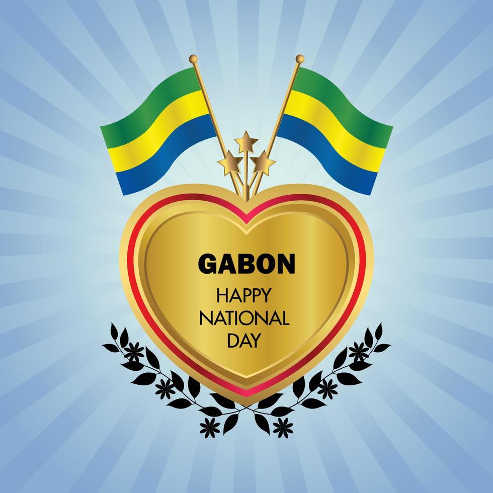 Gabon flag Independence Day with Gold Heart vector