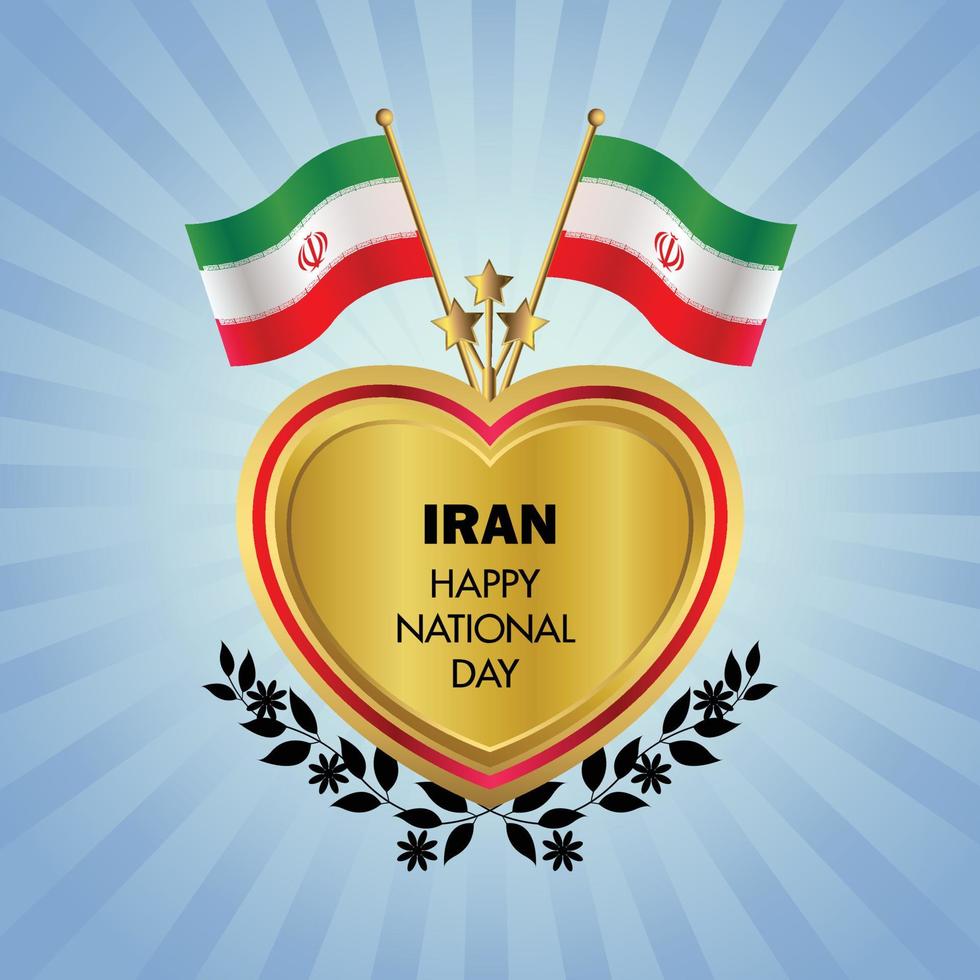 Iran flag Independence Day with Gold Heart vector