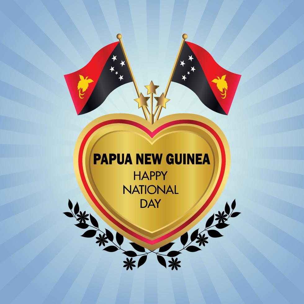 Papua New Guinea flag Independence Day with Gold Heart vector
