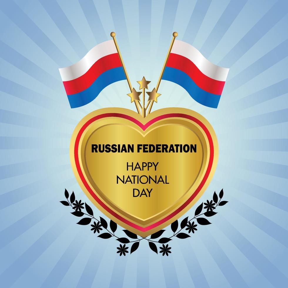 ruso federación bandera independencia día con oro corazón vector