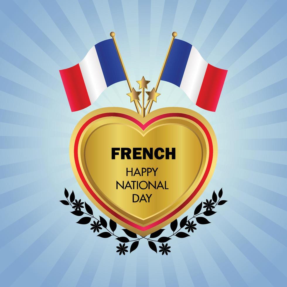 French  flag Independence Day with Gold Heart vector