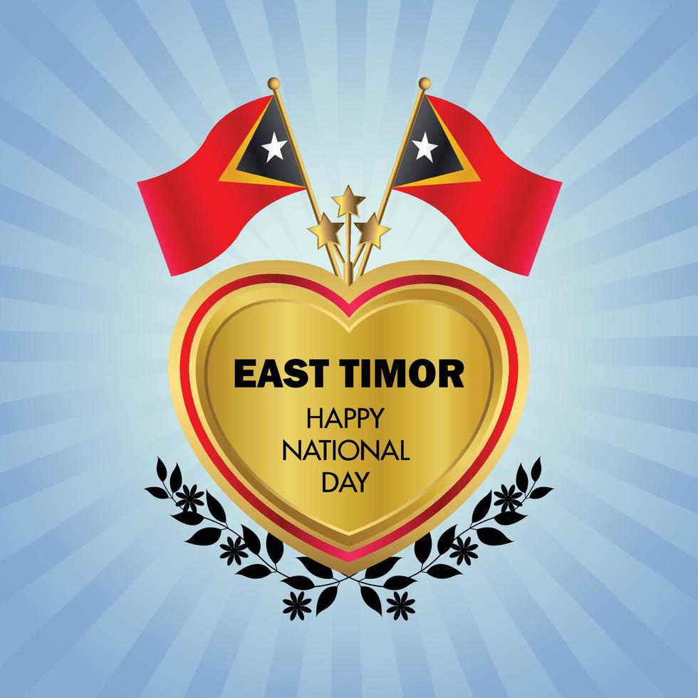 East Timor flag Independence Day with Gold Heart vector