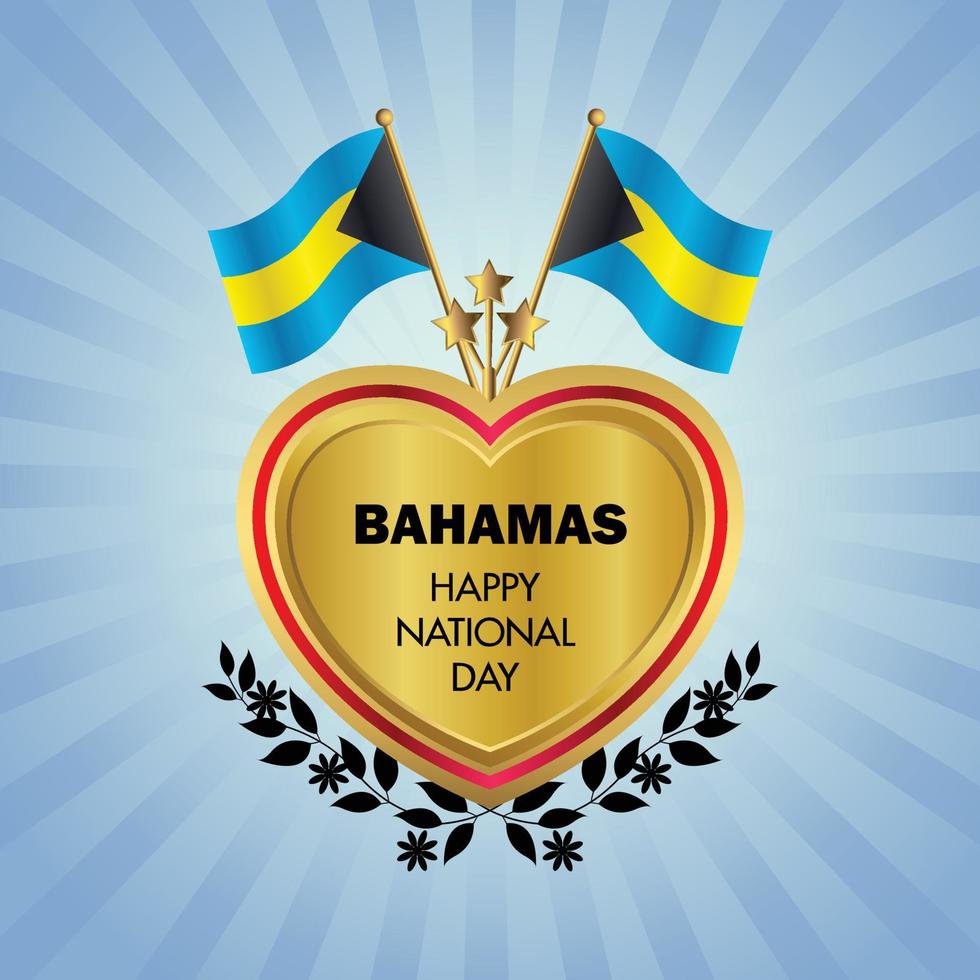 bahamas bandera independencia día con oro corazón vector