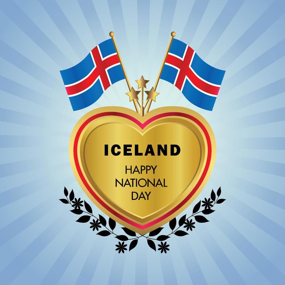 Islandia bandera independencia día con oro corazón vector