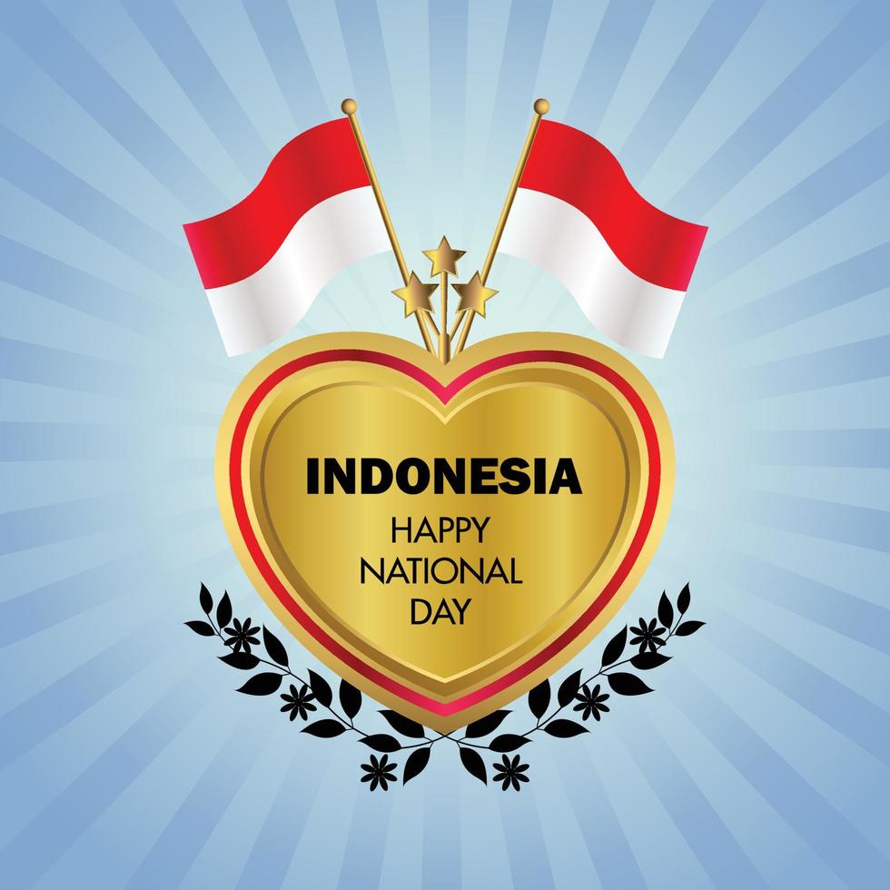 Indonesia bandera independencia día con oro corazón vector