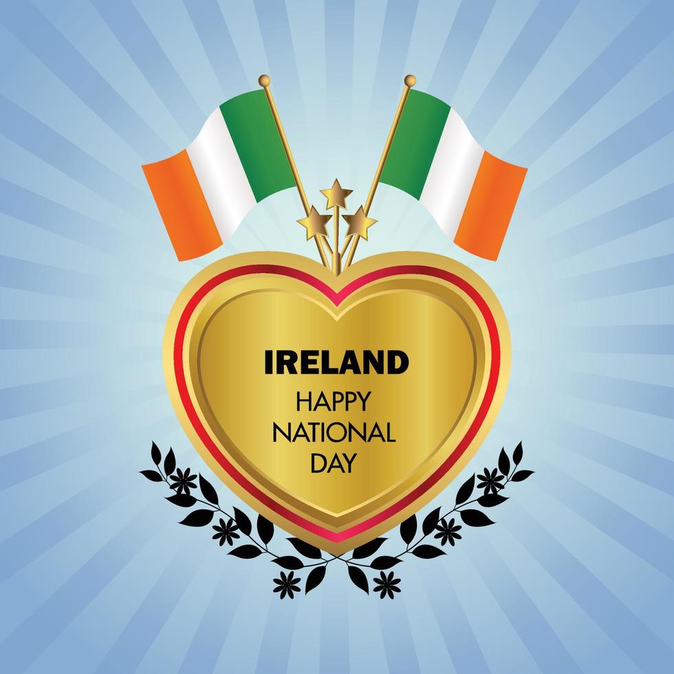 Ireland flag Independence Day with Gold Heart vector