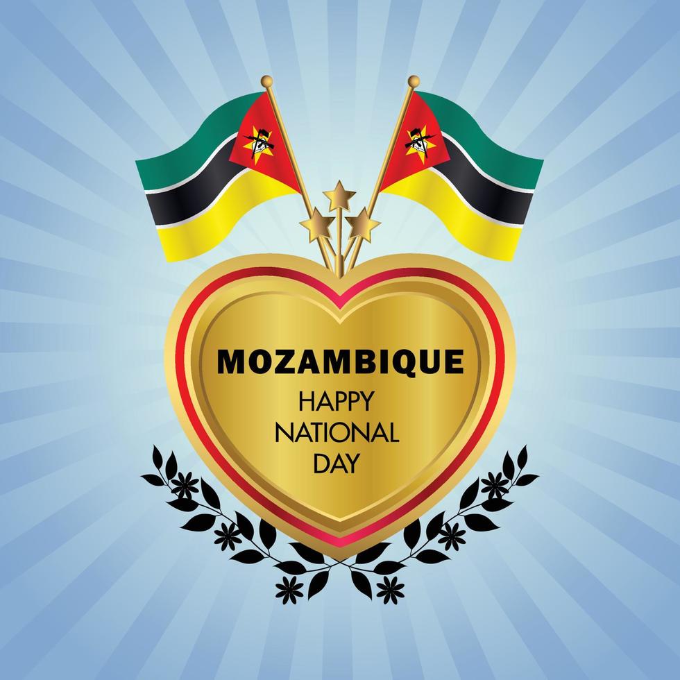 Mozambique bandera independencia día con oro corazón vector