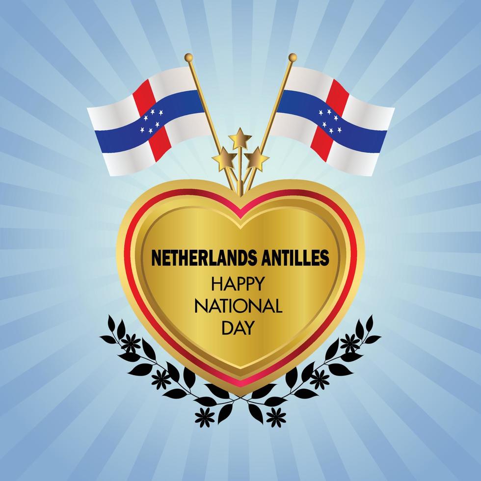 Netherlands Antilles flag Independence Day with Gold Heart vector