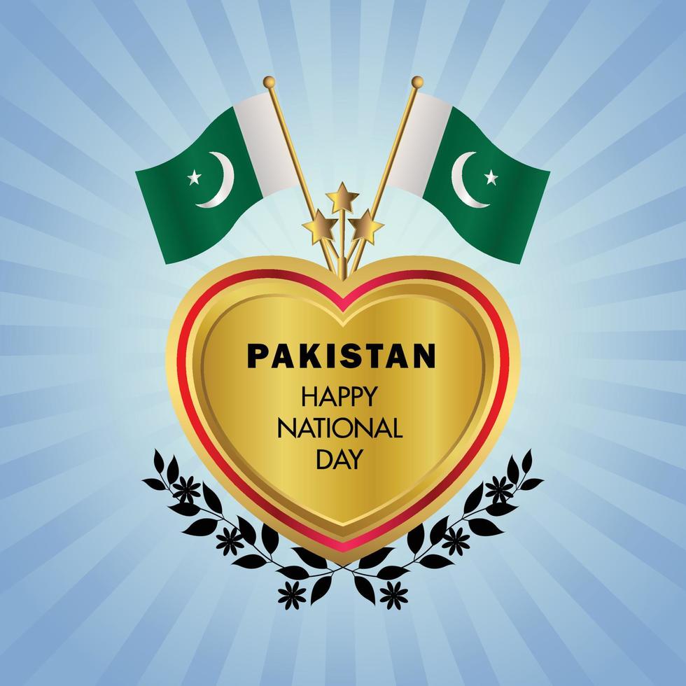 Pakistan flag Independence Day with Gold Heart vector