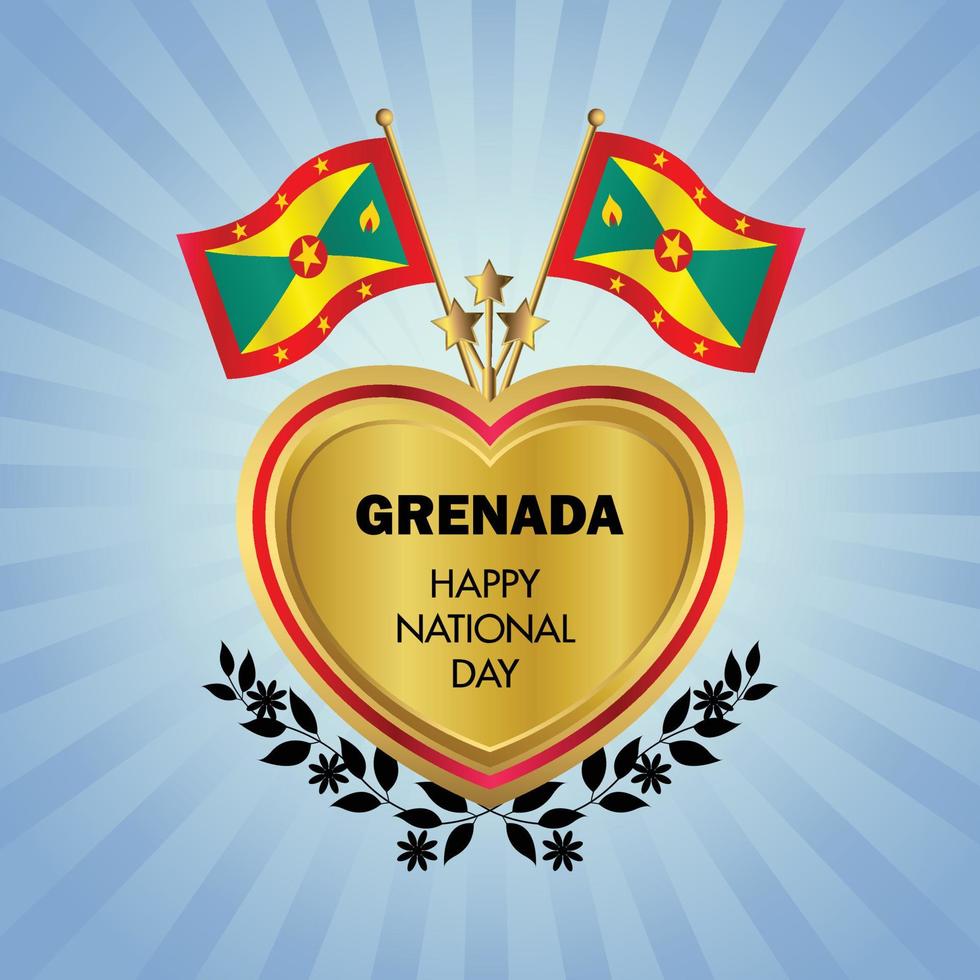 Grenada flag Independence Day with Gold Heart vector
