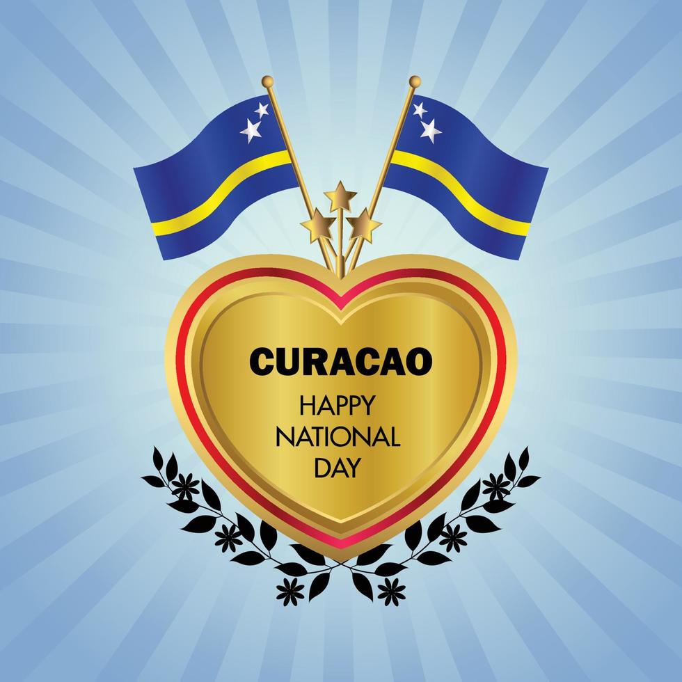 Curacao flag Independence Day with Gold Heart vector