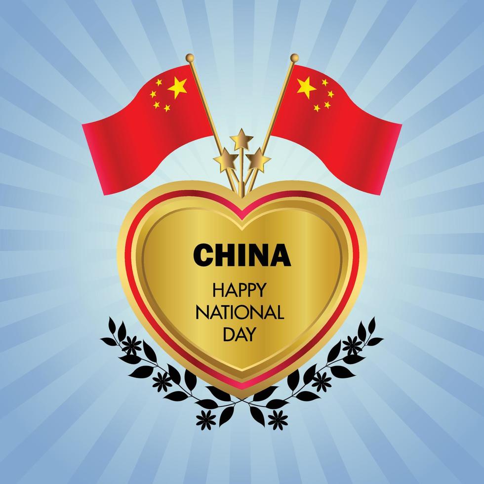 China bandera independencia día con oro corazón vector