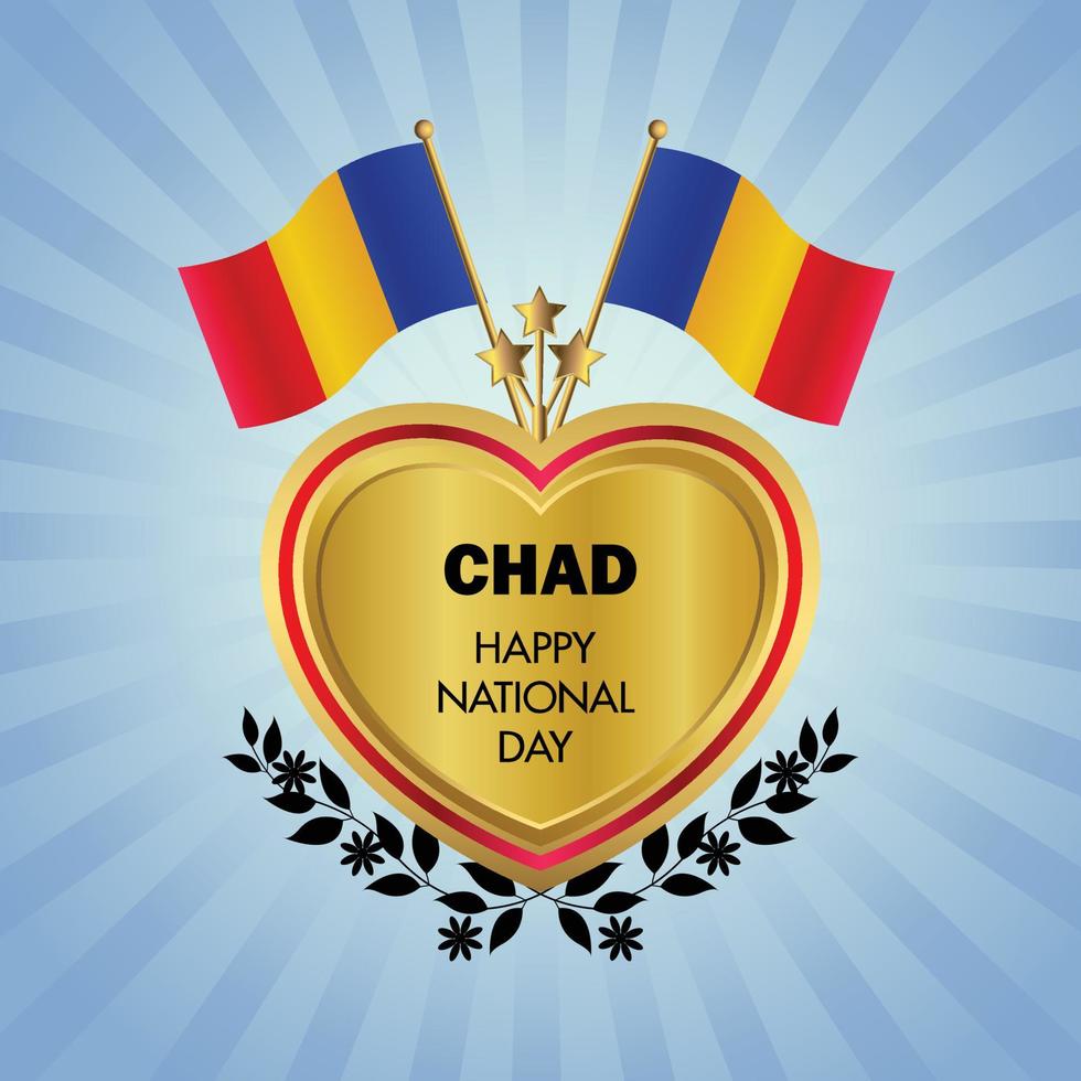 Chad bandera independencia día con oro corazón vector