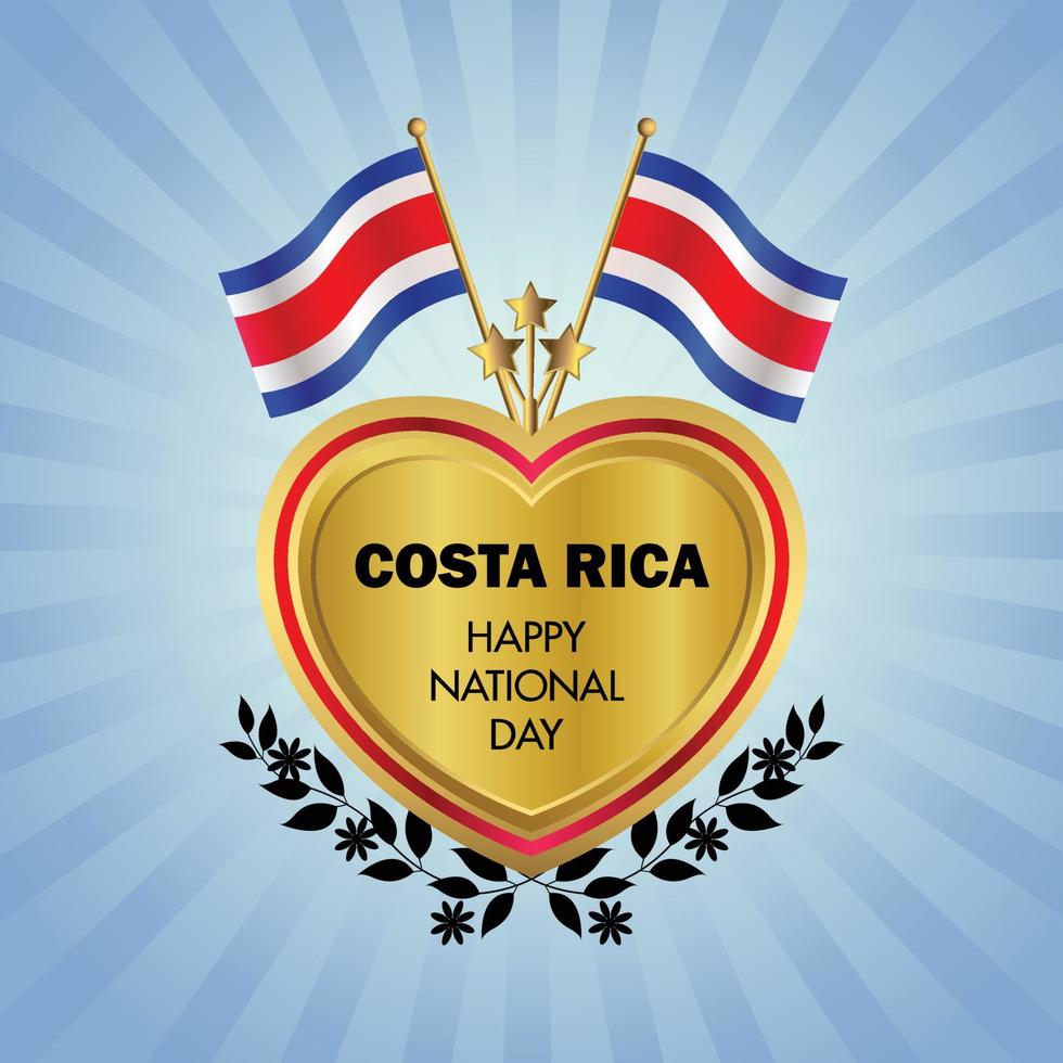 Costa Rica flag Independence Day with Gold Heart vector