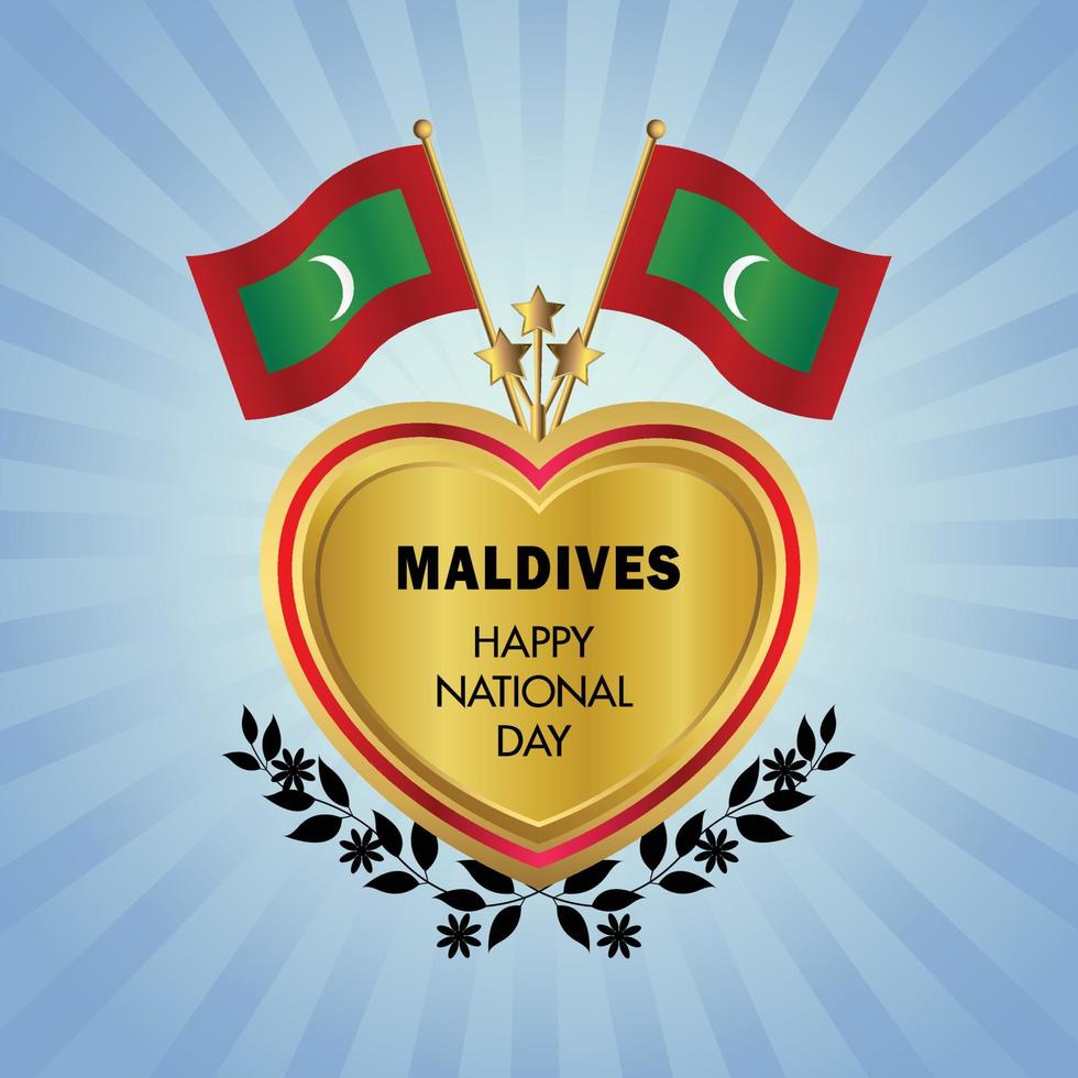 Maldivas bandera independencia día con oro corazón vector