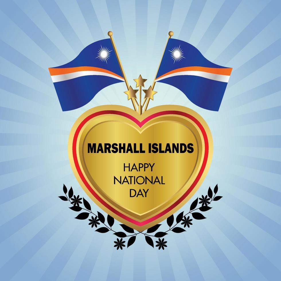 Marshall islas bandera independencia día con oro corazón vector