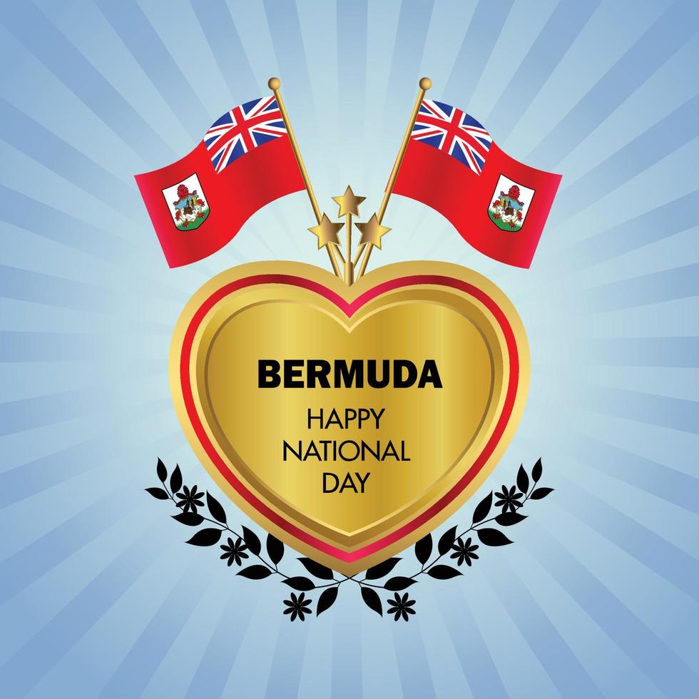 islas Bermudas bandera independencia día con oro corazón vector