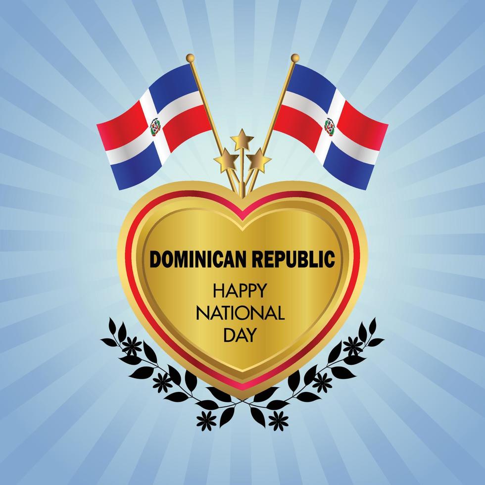 Dominican Republic flag Independence Day with Gold Heart vector