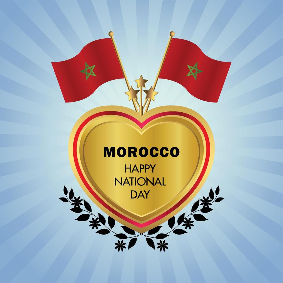 Marruecos bandera independencia día con oro corazón vector