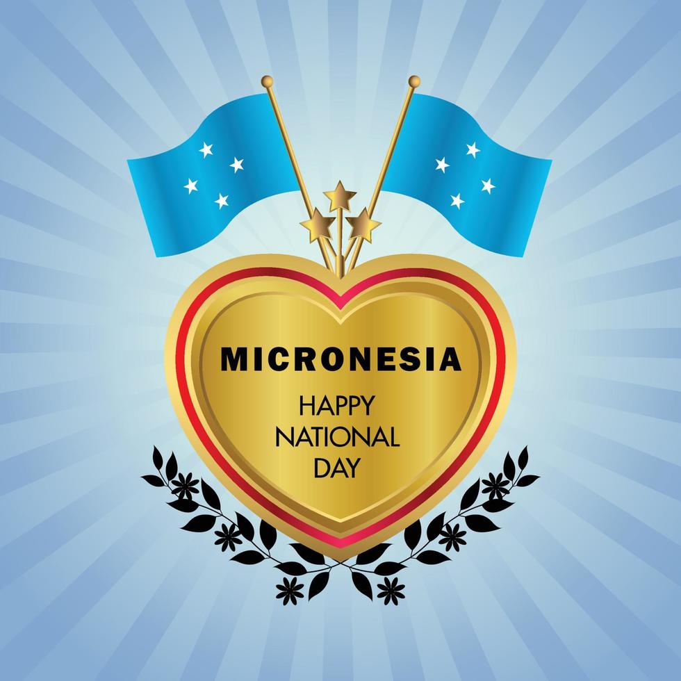 Micronesia flag Independence Day with Gold Heart vector