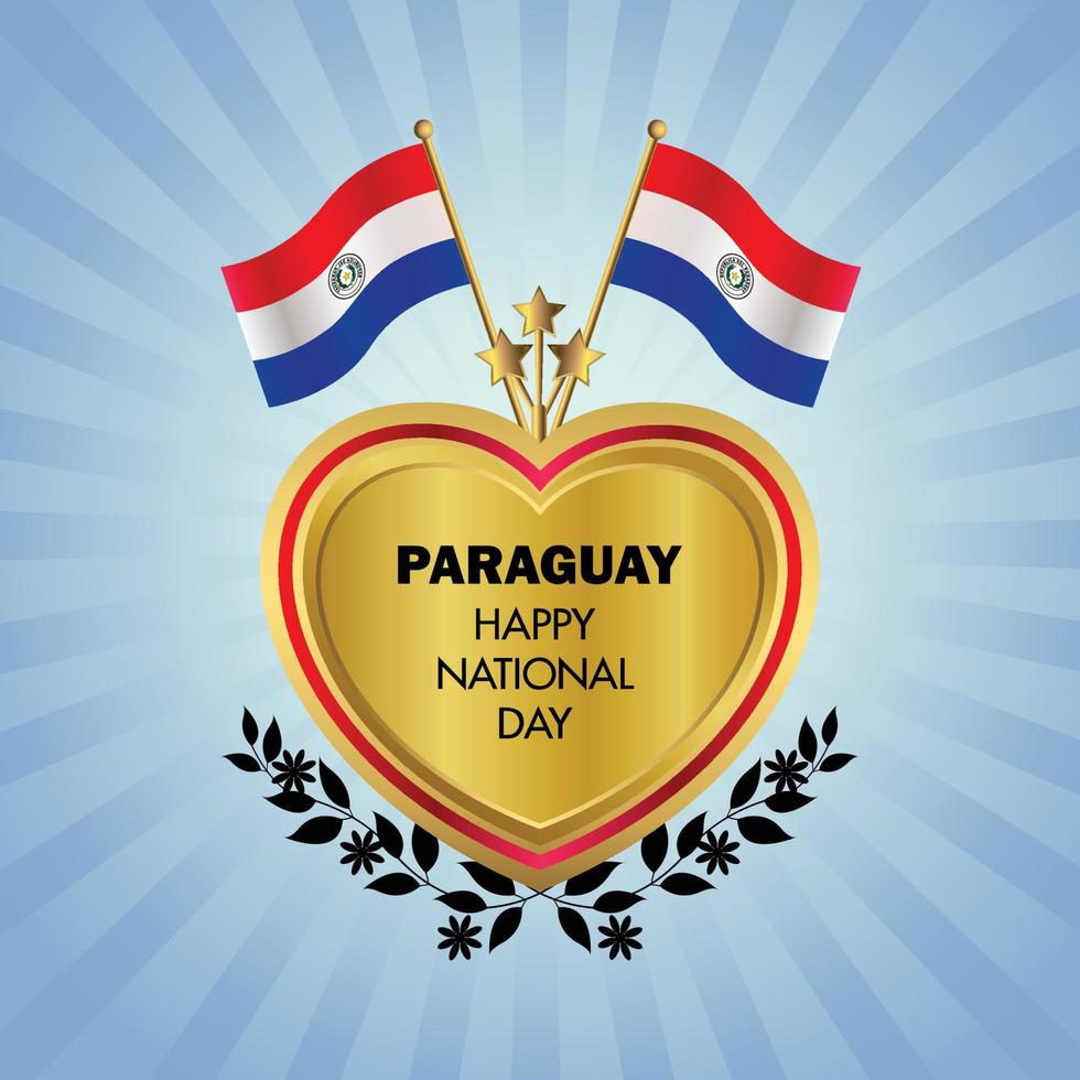 Paraguay flag Independence Day with Gold Heart vector