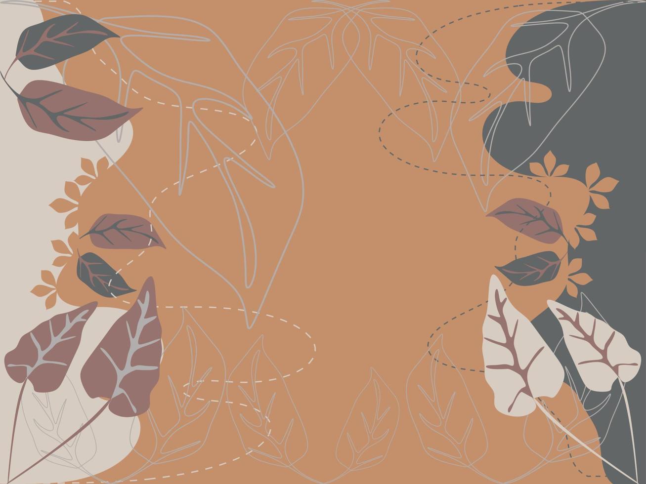 A brown floral background with leaves and a white line vector
