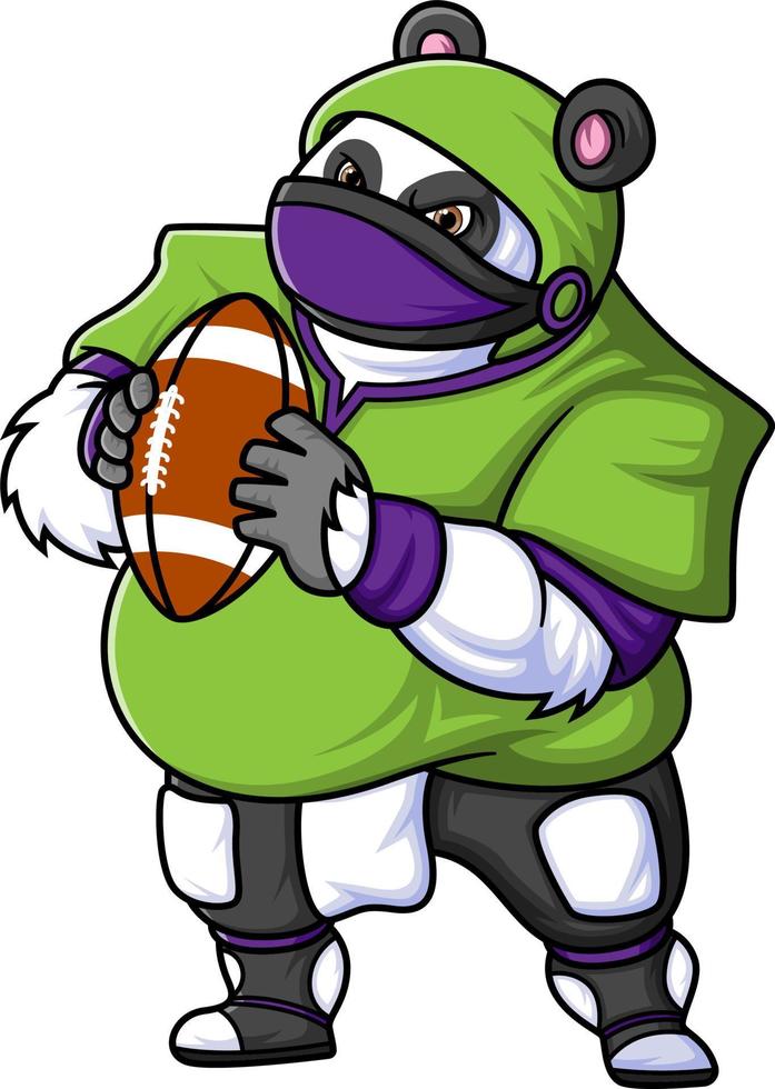 the panda mascot of American football complete with player clothe vector