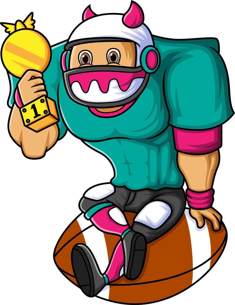 the cute man mascot of American football complete with player clothe vector