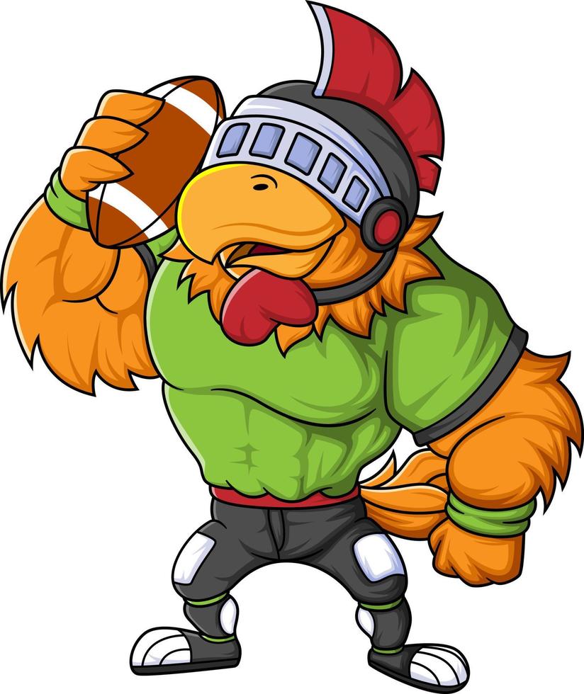 the strong rooster mascot of American football complete with player clothe vector