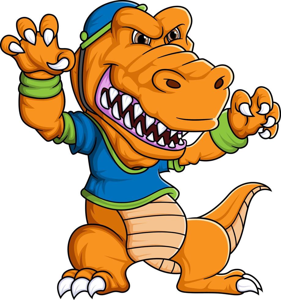 el fuerte dinosaurio mascota de americano fútbol americano completar con jugador vestir vector