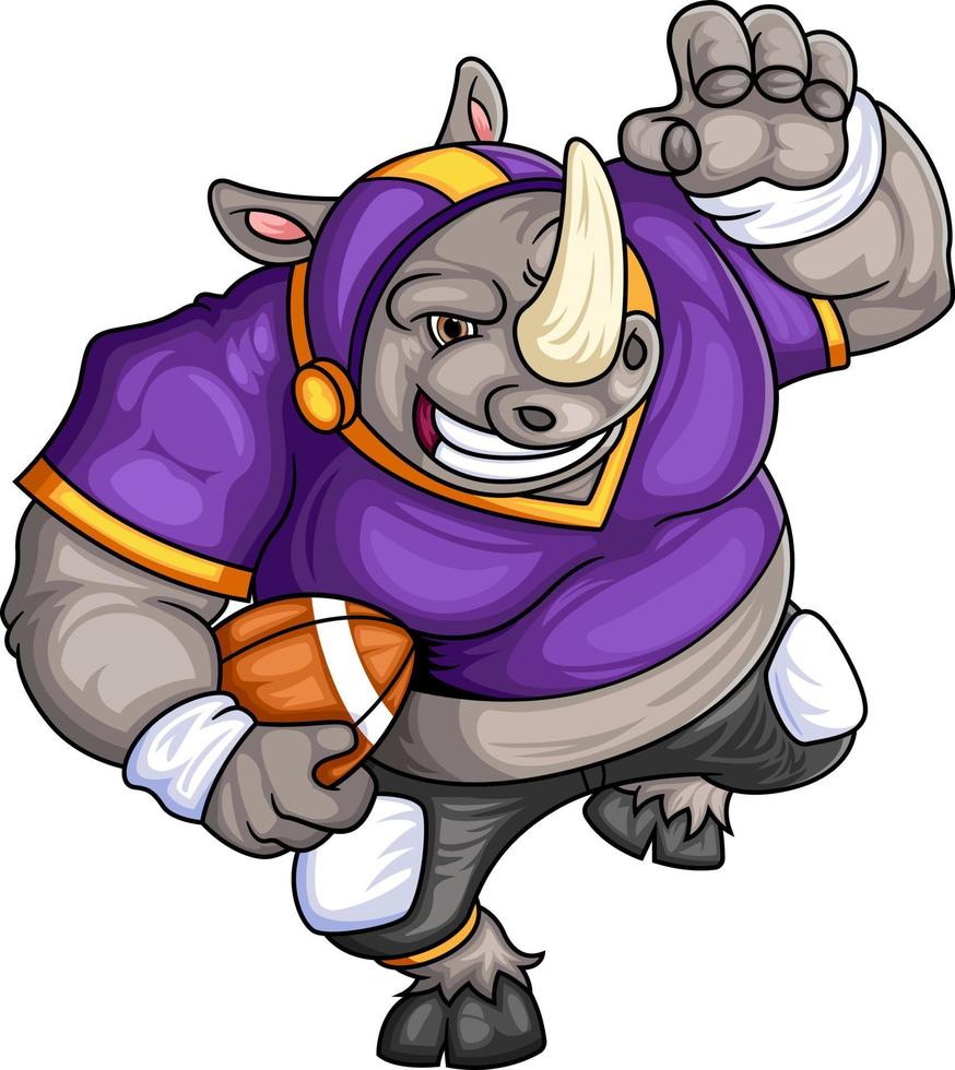 the rhinoceros mascot of American football complete with player clothe vector