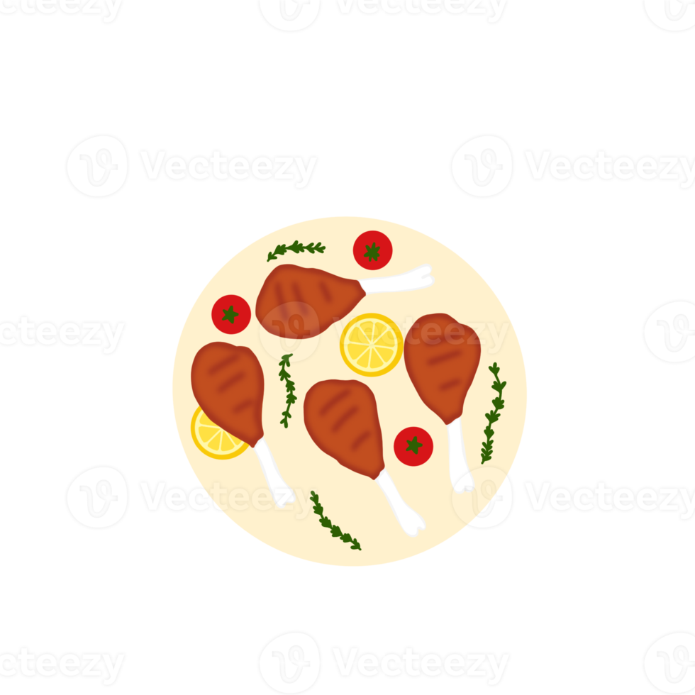 Chicken on plate with vegetables png