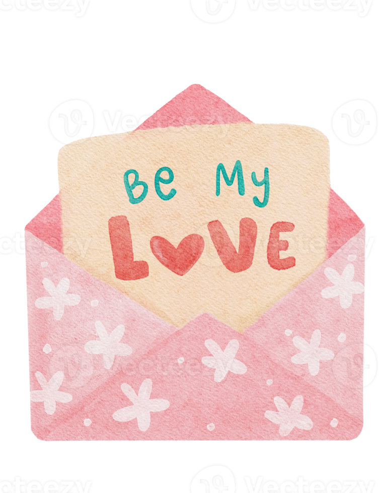 cute sweet classic pink Valentine love mail cartoon watercolour hand painting png