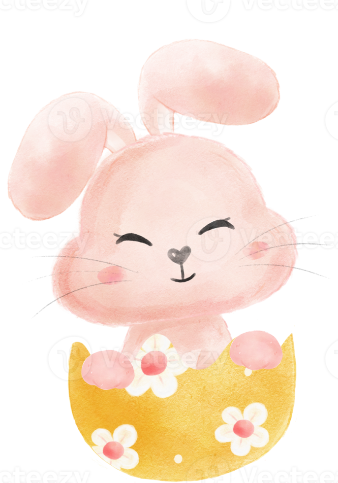 cute sweet kawaii happy smile baby bunny rabbit watercolour cartoon  kid animal spring Easter egg png