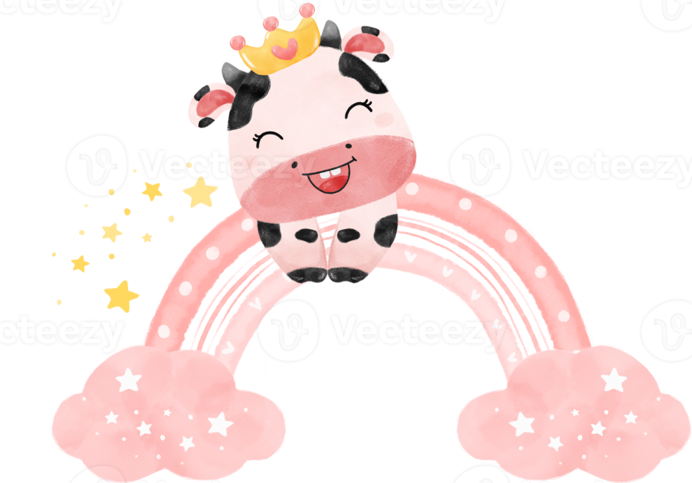 linda contento sonrisa bebé rosado vaca granja animal guardería bebé ducha acuarela ilustración png