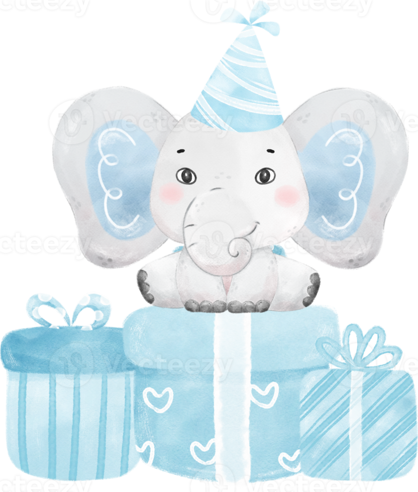 cute baby Elephant wild life animal dream blue baby shower nursery art watercolour illustration png