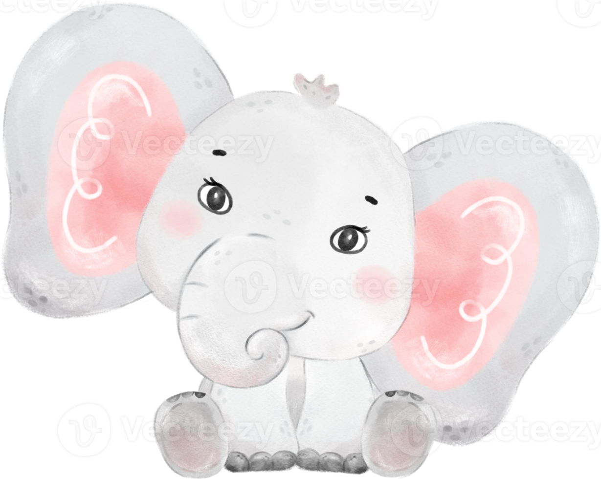 schattig baby olifant dieren in het wild dier droom roze meisje baby douche kinderkamer kunst waterverf illustratie png