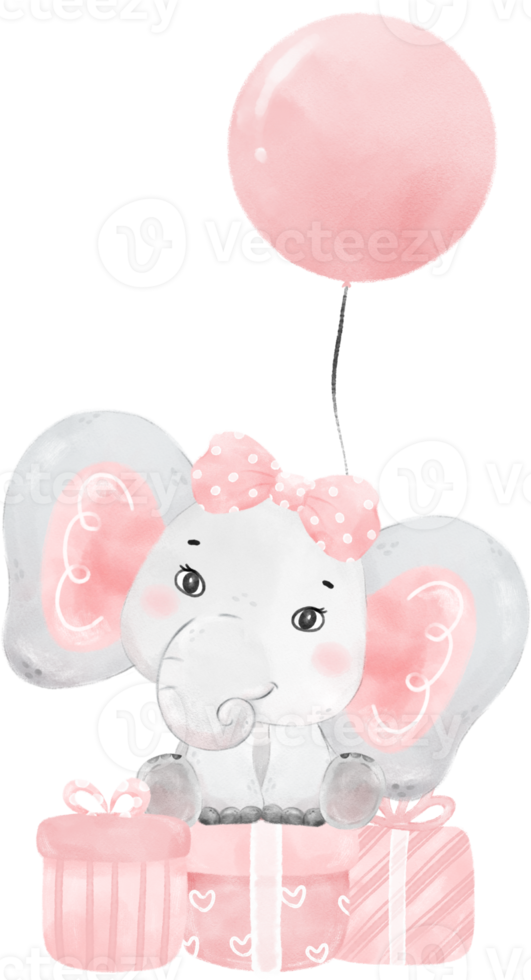 mignonne bébé l'éléphant faune animal rêver rose fille bébé douche garderie art aquarelle illustration png