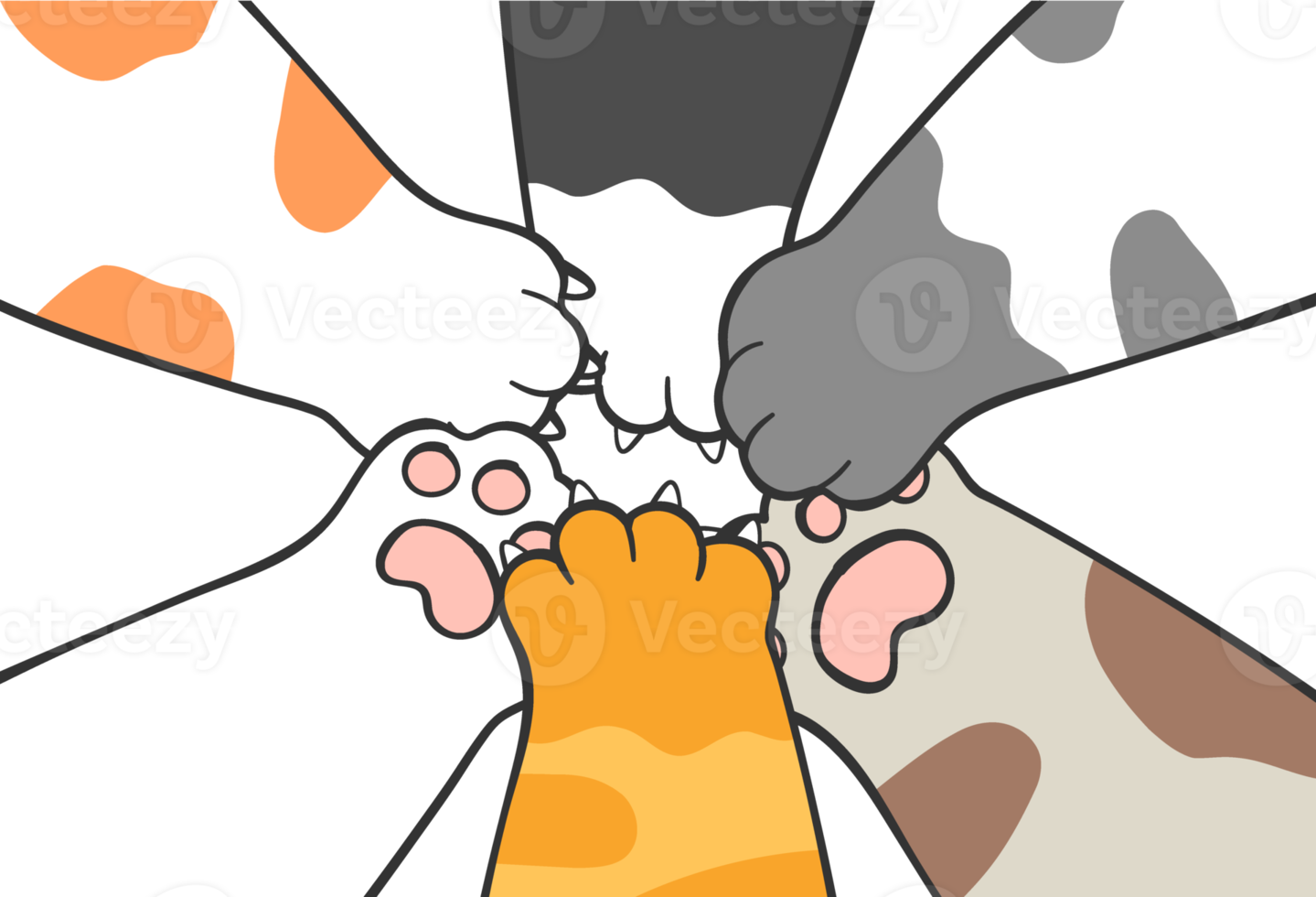 cute kitten cat paw hand on human hand love and team work concept cartoon drawing png