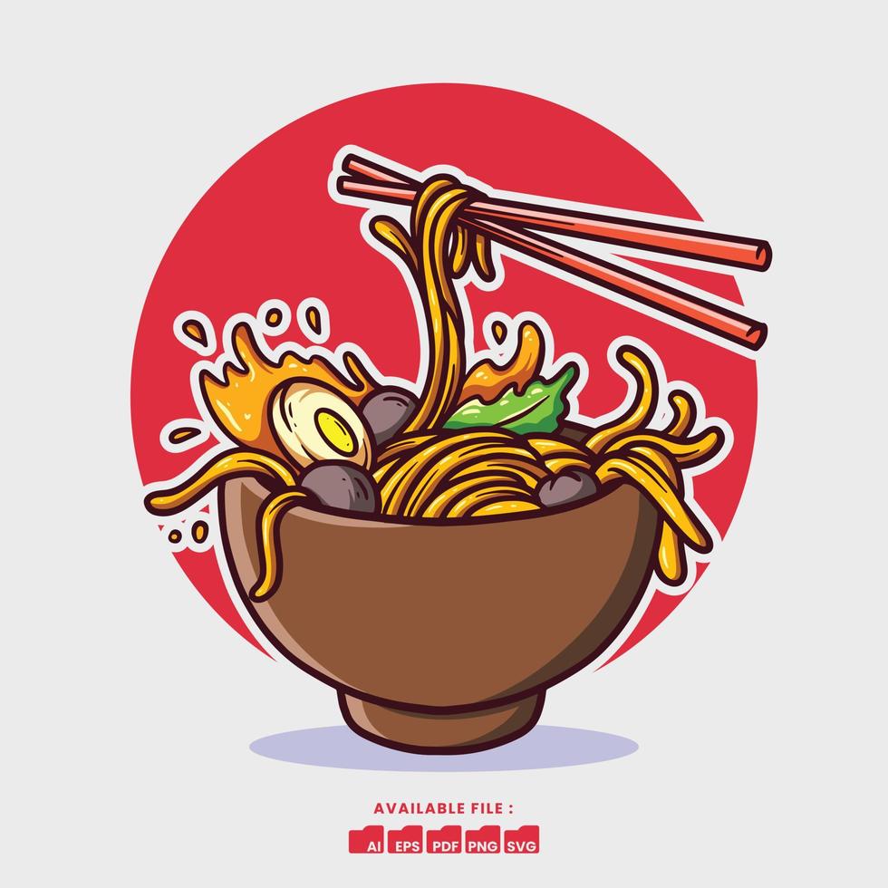 Hand drawn Cute Ramen Illustration vector