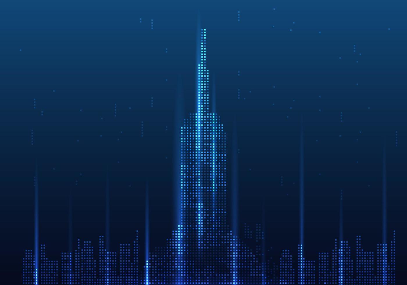 Tall buildings in the city are centers of technology. The Internet and the People That Make Prosperity Buildings and cities are small pixels lined up. vector