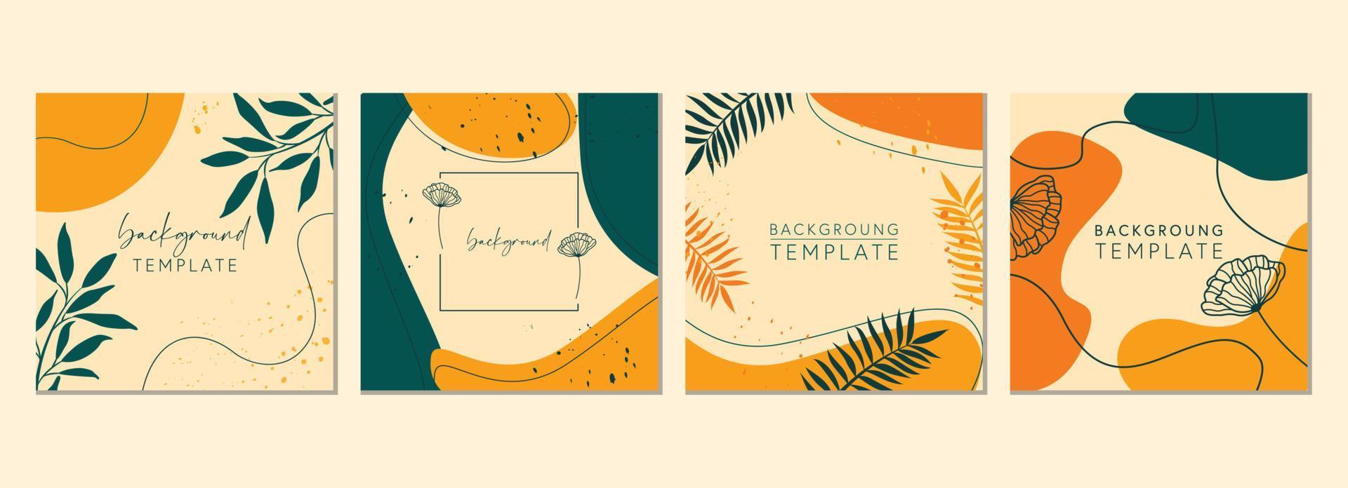 Abstract set of square templates with tropical leaves and geometric shapes. Good for social media posts, mobile apps, banner designs and online promotions. Tropical vector background collection.