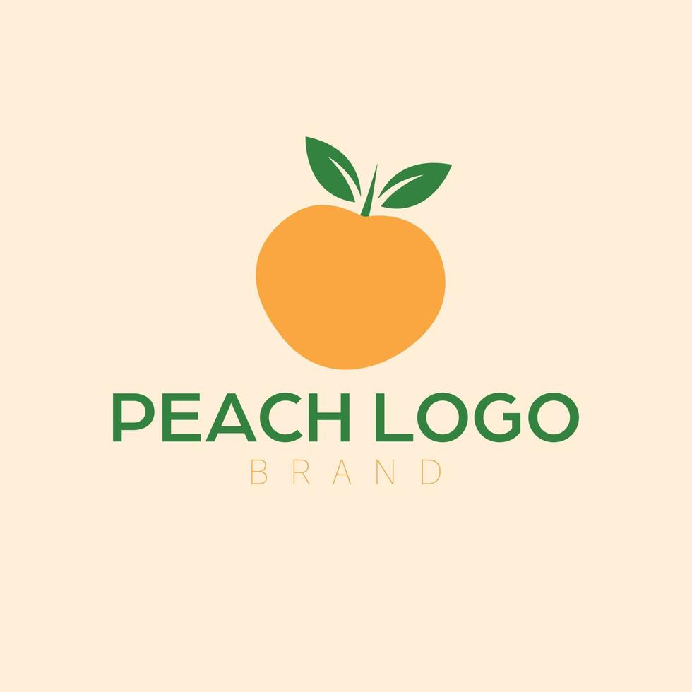 Peach with leaf logo. Fruit logotype. Eco grapic logo template. vector