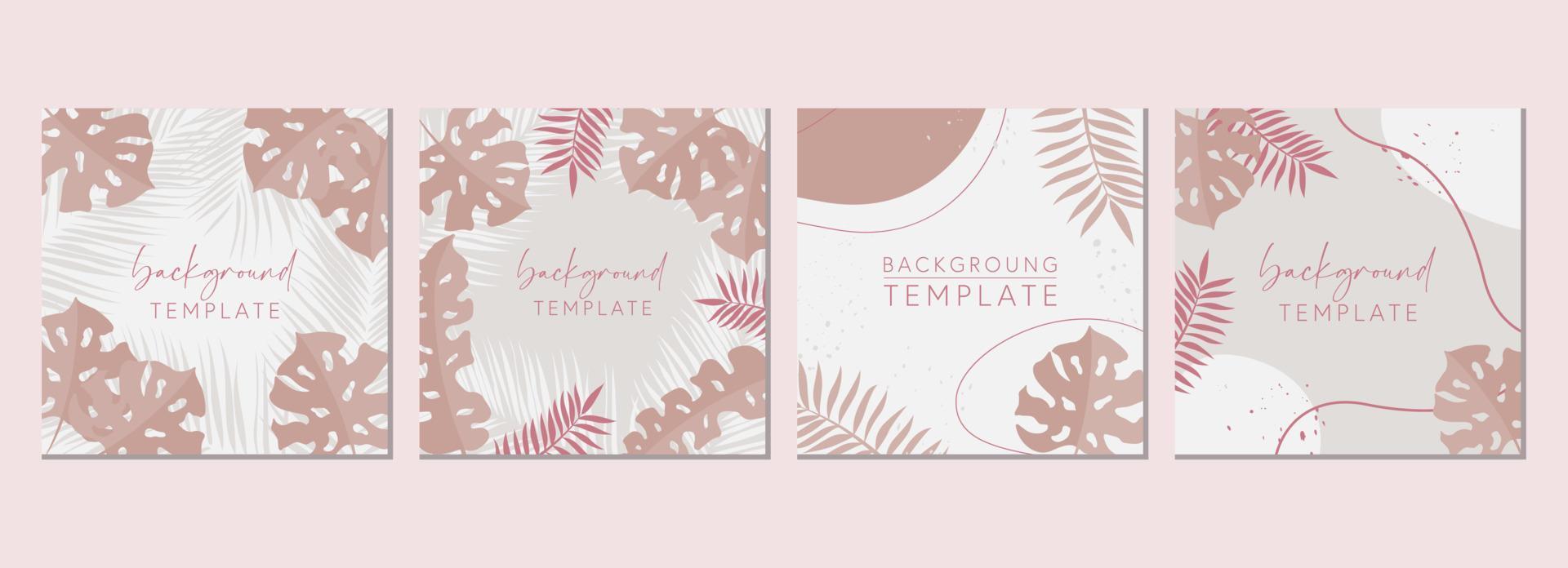 Abstract set of square templates with tropical leaves and geometric shapes. Good for social media posts, mobile apps, banner designs and online promotions. Tropical vector background collection.