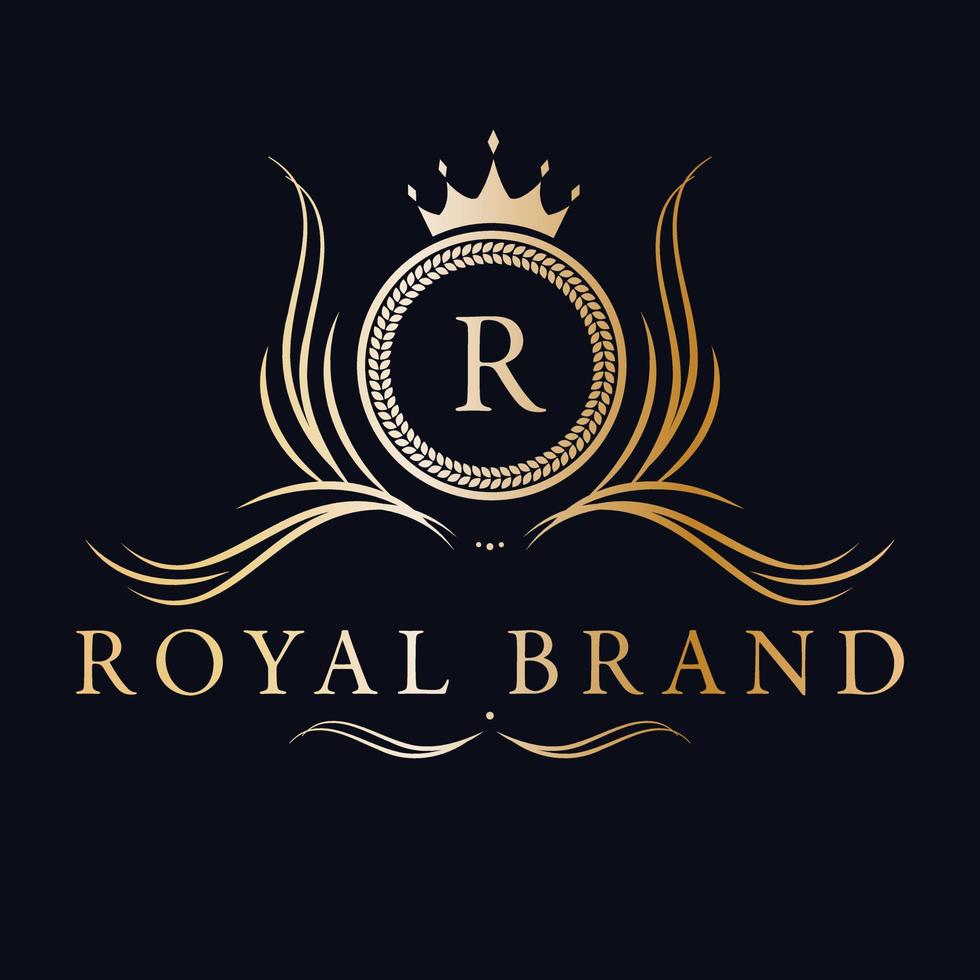 Victorian royal brand logo design. Classic luxury logotype. Elegant logo with crown. vector