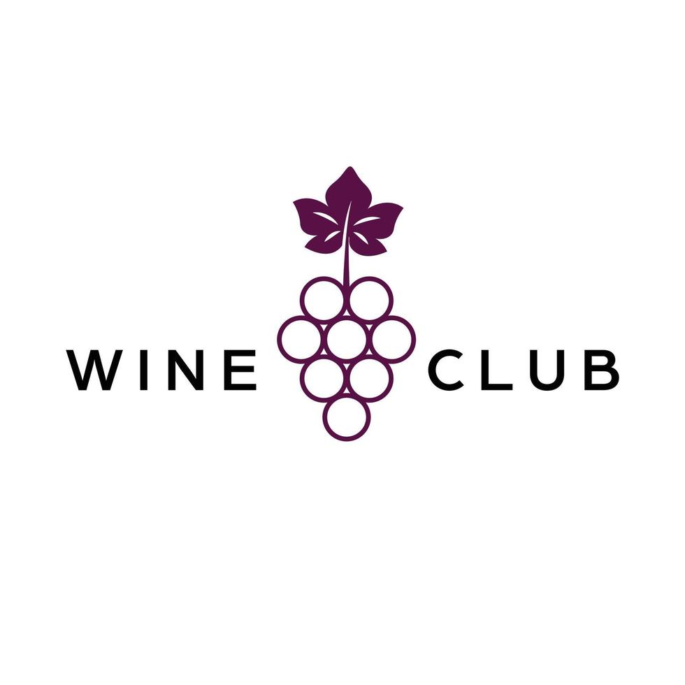 vino club logo diseño. logotipo con uva y salir. sencillo moderno logo. vector